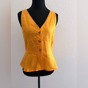 H&M Mustard Yellow Linen Peplum Tank Top | Sleeveless V-Neck Blouse